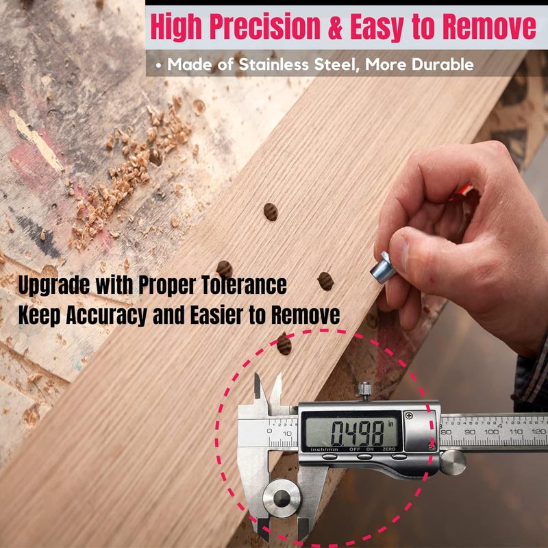 MinliGUY 10PCS Stainless Steel Dowel Pin Centers Drilling Hole Tool Set with Sharp Point for Woodworking Tools, Solid Dowel and Tenon Center Transfer Plugs (5 Sizes of 1/4" 3/8" 5/16" 7/16" 1/2") by - Image 3